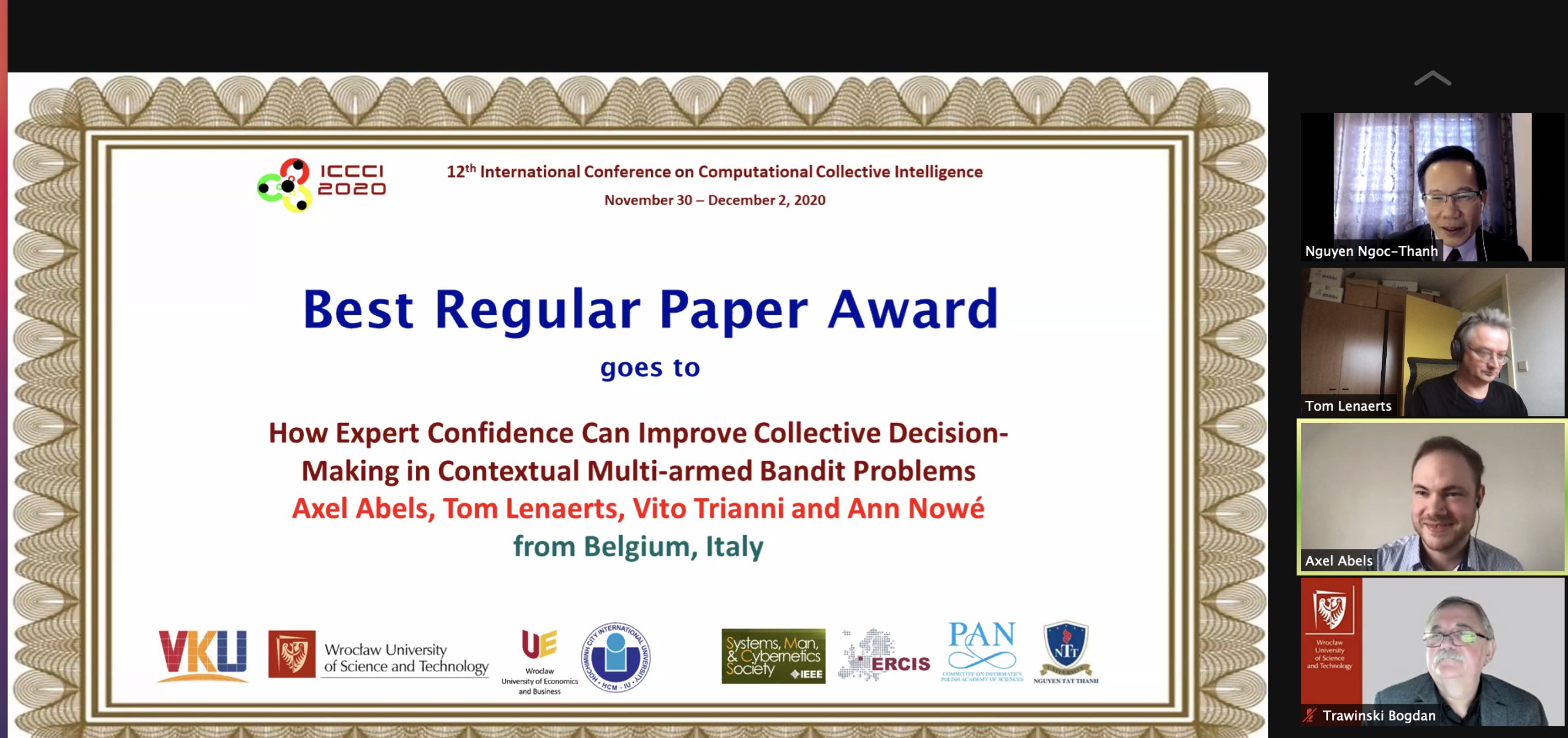 MLG researchers obtain Best Paper Award at ICCCI 2020